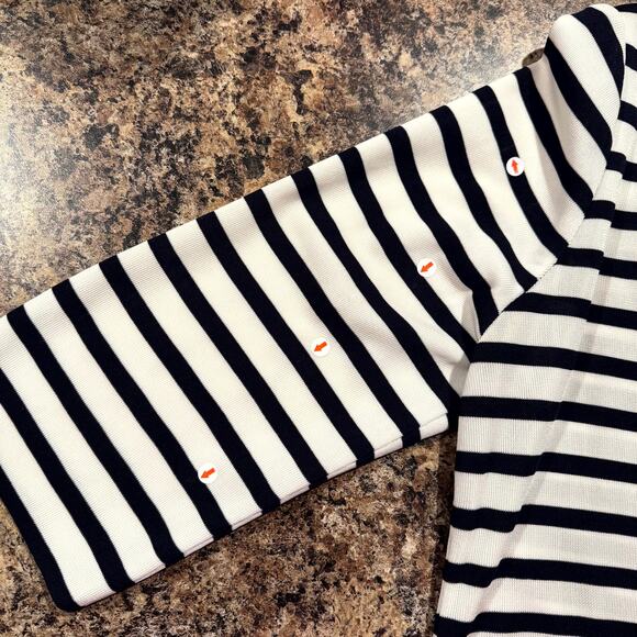 Striped Nautical Preppy Old Money Ming Wang Jacket White Navy Blue PM 3/4 Sleeve